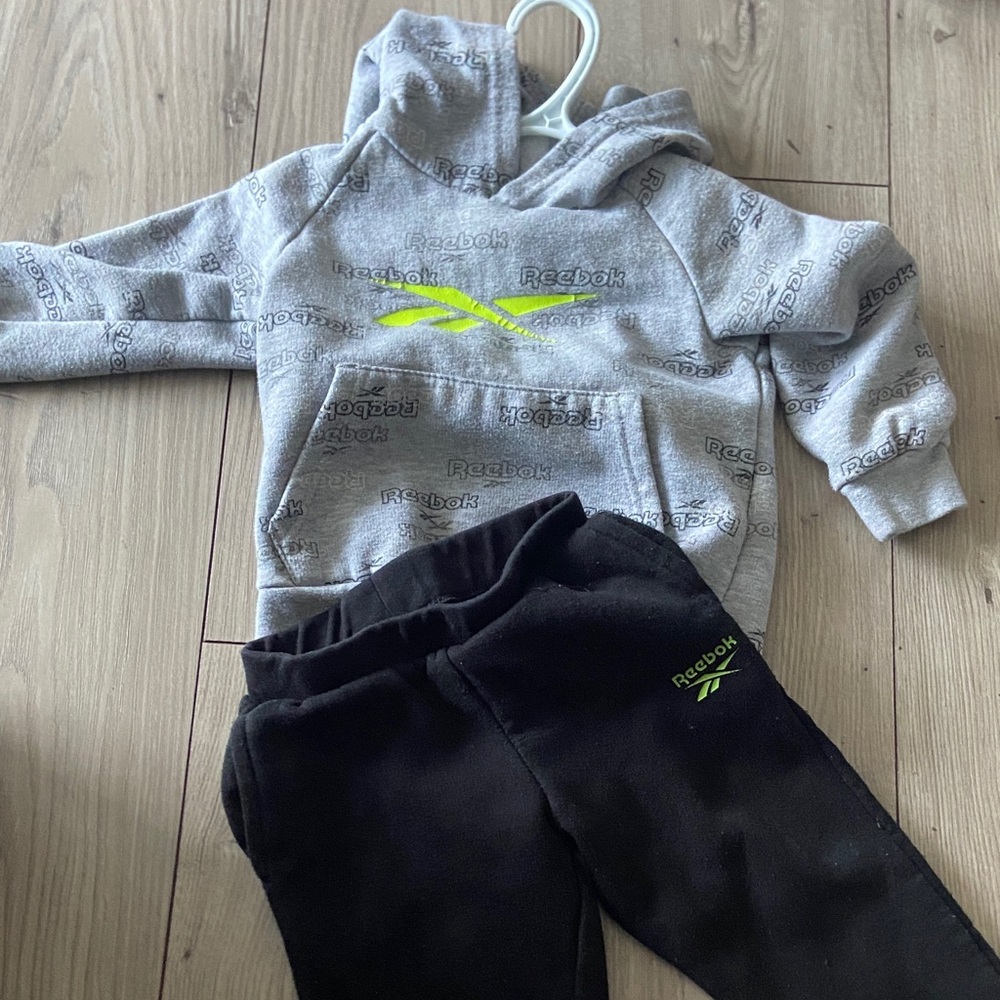 2 Pcs Reebok Gray Hoodie and Black Pants Size 2T